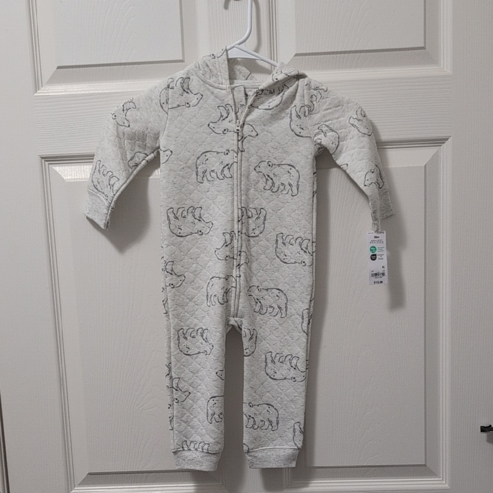 Carter's Gray Bear Pattern Sleeper With Hoodie